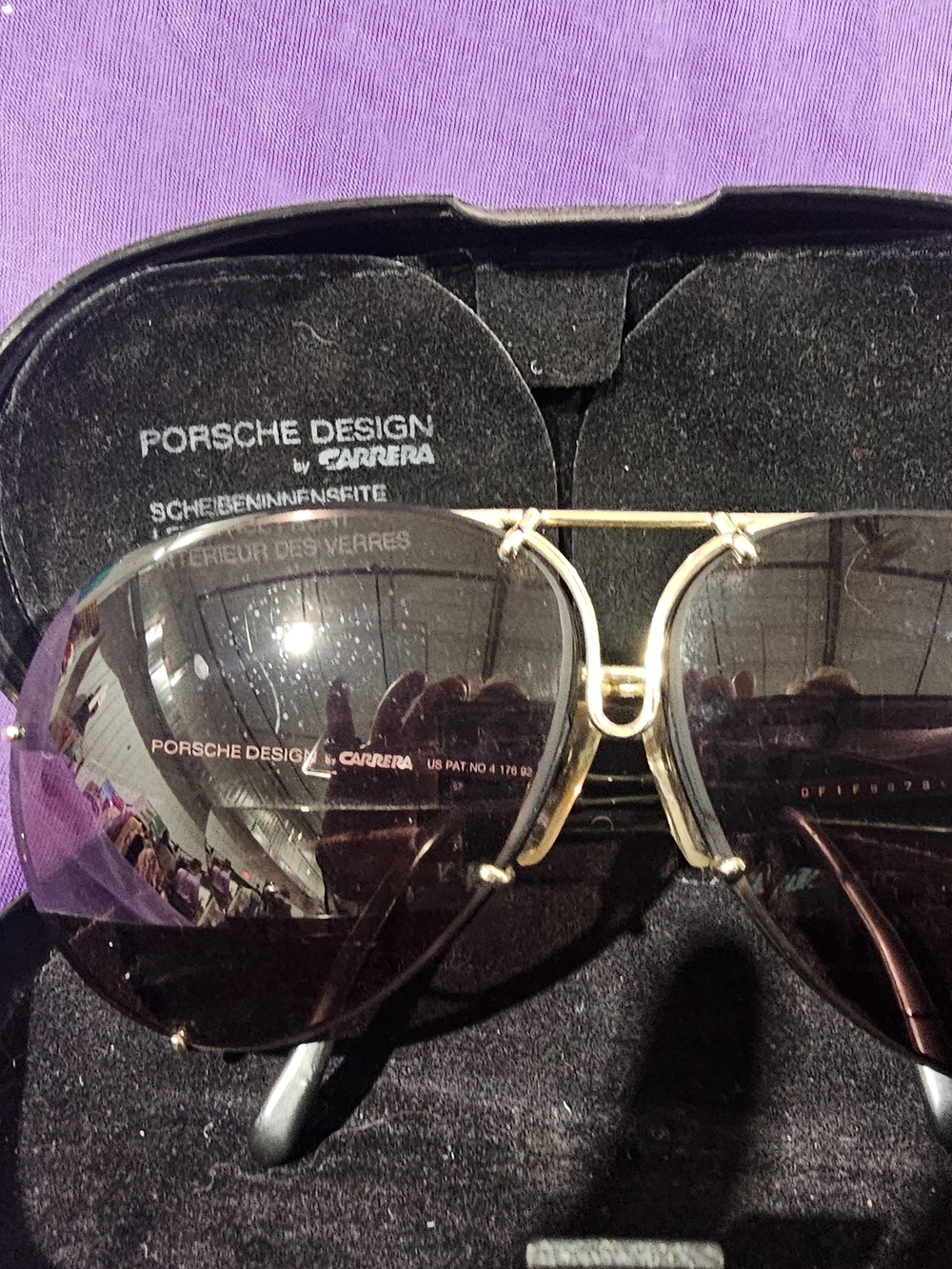 Porsche Design Gold Frame Sunglasses with Purple-Tinted Lenses